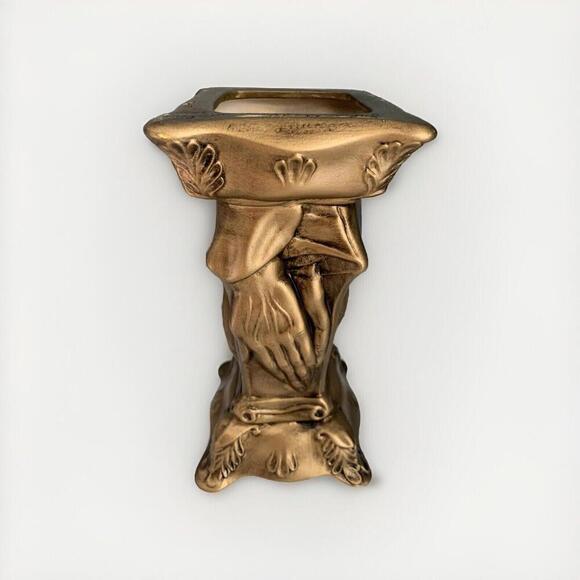 Vintage Ceramic Praying Hands Vase Gold Signature Hand Made Painted 1974 Decor - Picture 5 of 11